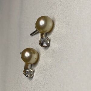 Vintage Natural pearl &‎ diamond stud earrings 925